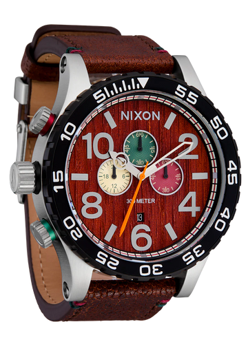 Nixon 51-30 Silver Dial Chronograph Leather Men’s Watch | A13925341-00